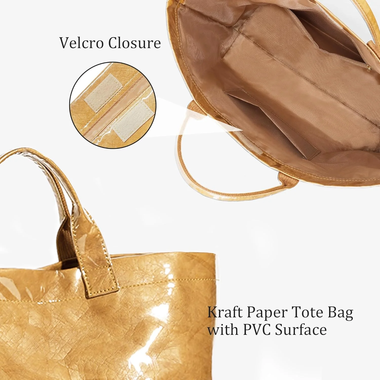 کیف دستی زنانه آزونه از جنس PVC، فضای داخلی کاغذ کرافت، چاپ حروف، قهوه ای، سایز بزرگ، ظرفیت 14.5 لیتر، دسته بالایی، بستن با قلاب و حلقه، ضد آب، مناسب برای آقایان و بانوان، مناسب برای اداره، مدرسه، خرید، مسافرت