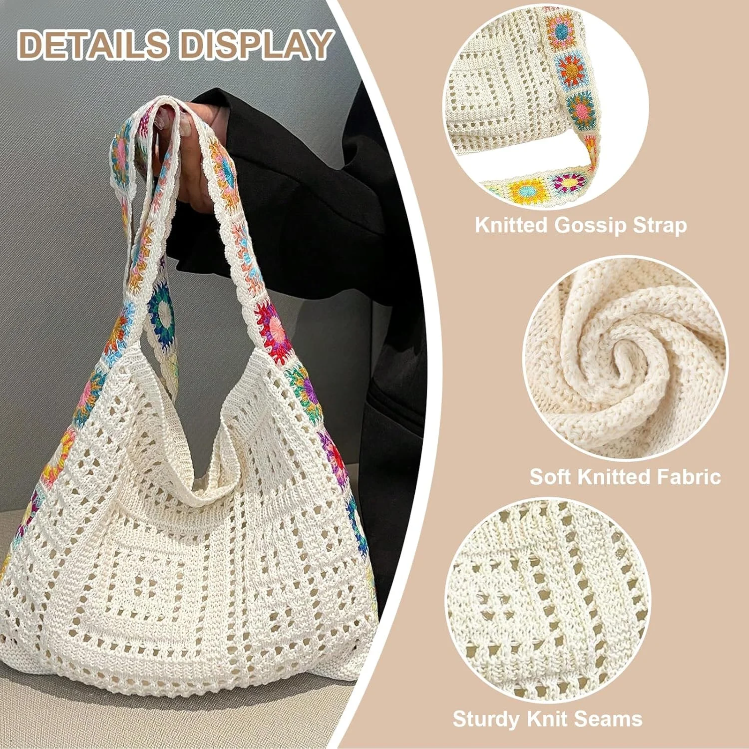 کیف دستی بافتنی زنانه Azonee، طراحی شیک و توخالی، کیف مسافرتی غیر رسمی و مناسب فضای باز (مشکی) کیف دستی بافتنی زنانه Azonee، طراحی شیک و توخالی، کیف مسافرتی غیر رسمی و مناسب فضای باز (مشکی)