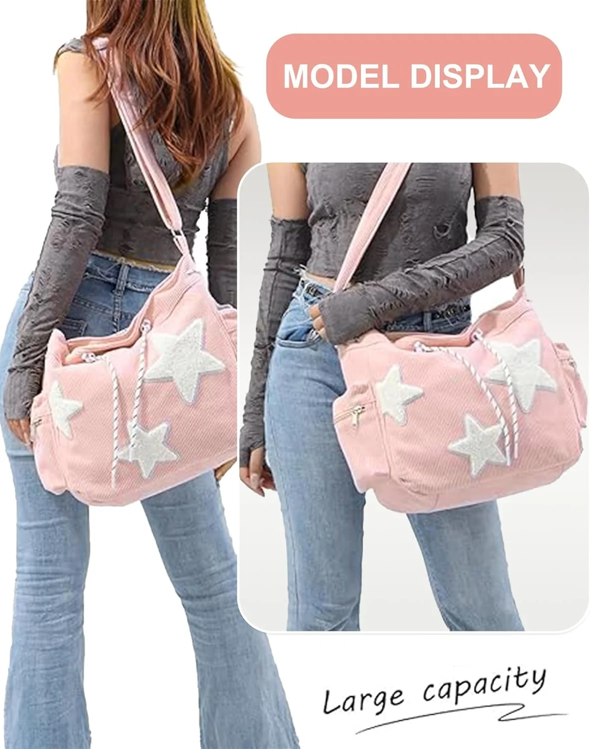 کیف دوشی مخملی کبریتی، کیف دستی کراس بادی زیبا، کیف دستی مدرسه ای صورتی، برای کیف های خرید مسافرتی کار مدرسه برای زنان (صورتی)