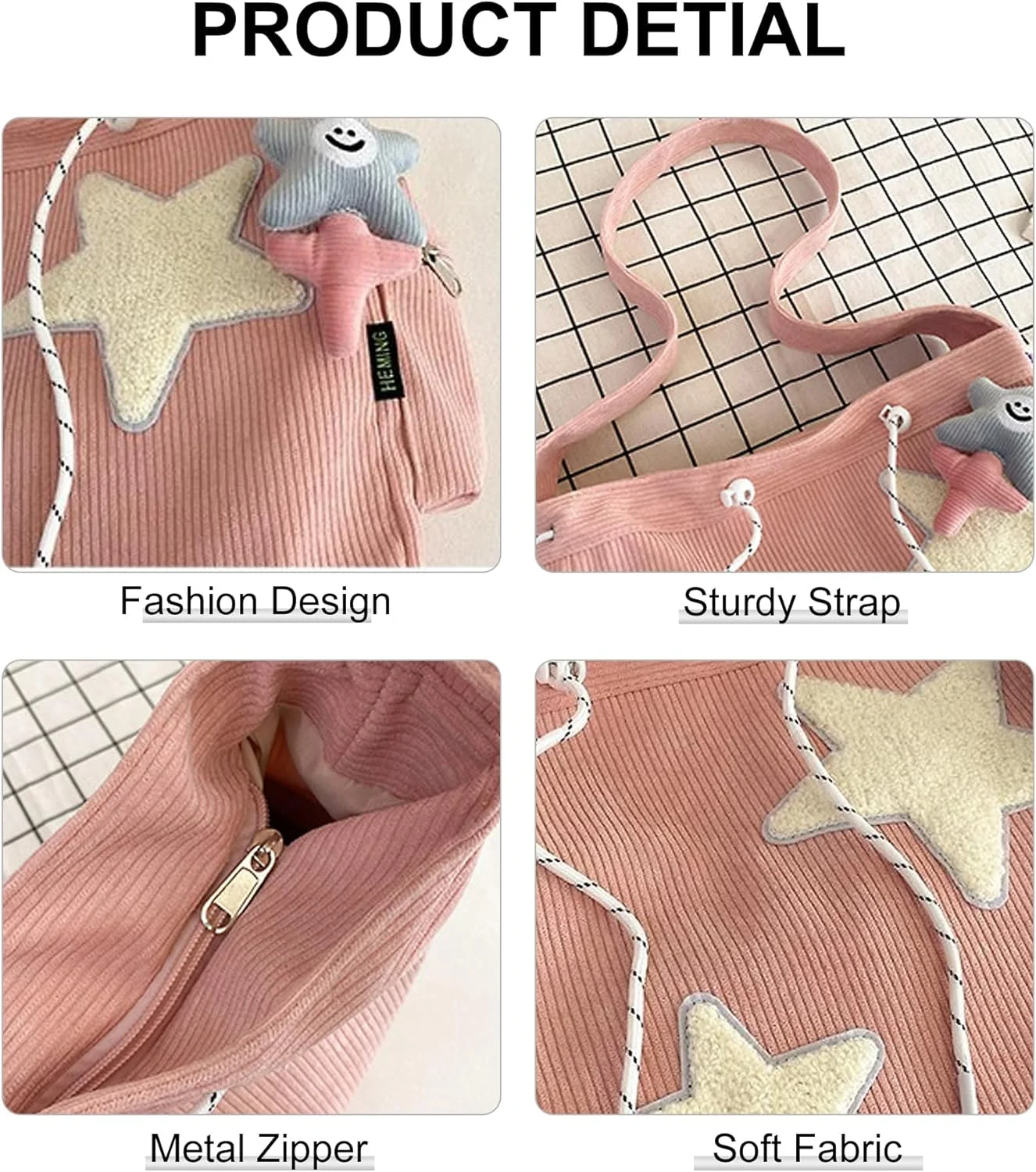 کیف دوشی مخملی کبریتی، کیف دستی کراس بادی زیبا، کیف دستی مدرسه ای صورتی، برای کیف های خرید مسافرتی کار مدرسه برای زنان (صورتی)