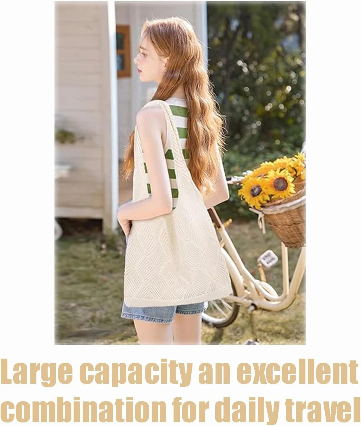 کیف بافتنی زنانه، کیف ساحلی بافته شده، طراحی مینیمالیستی شهری، ایده آل برای تعطیلات تابستانی، سفرهای خرید، گردش های ساحلی و استفاده روزانه