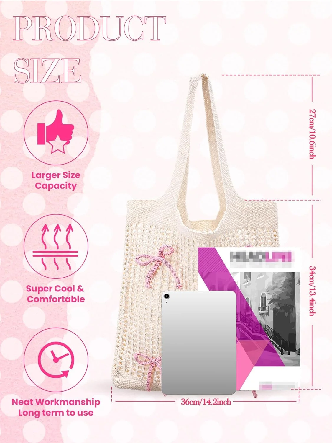 کیف دستی زنانه و دخترانه با پاپیون - کیف بزرگ دستی با طرح فانتزی برای تابستان، ساحل، مدرسه و خرید کیف دستی زنانه و دخترانه با پاپیون - کیف بزرگ دستی با طرح فانتزی برای تابستان، ساحل، مدرسه و خرید