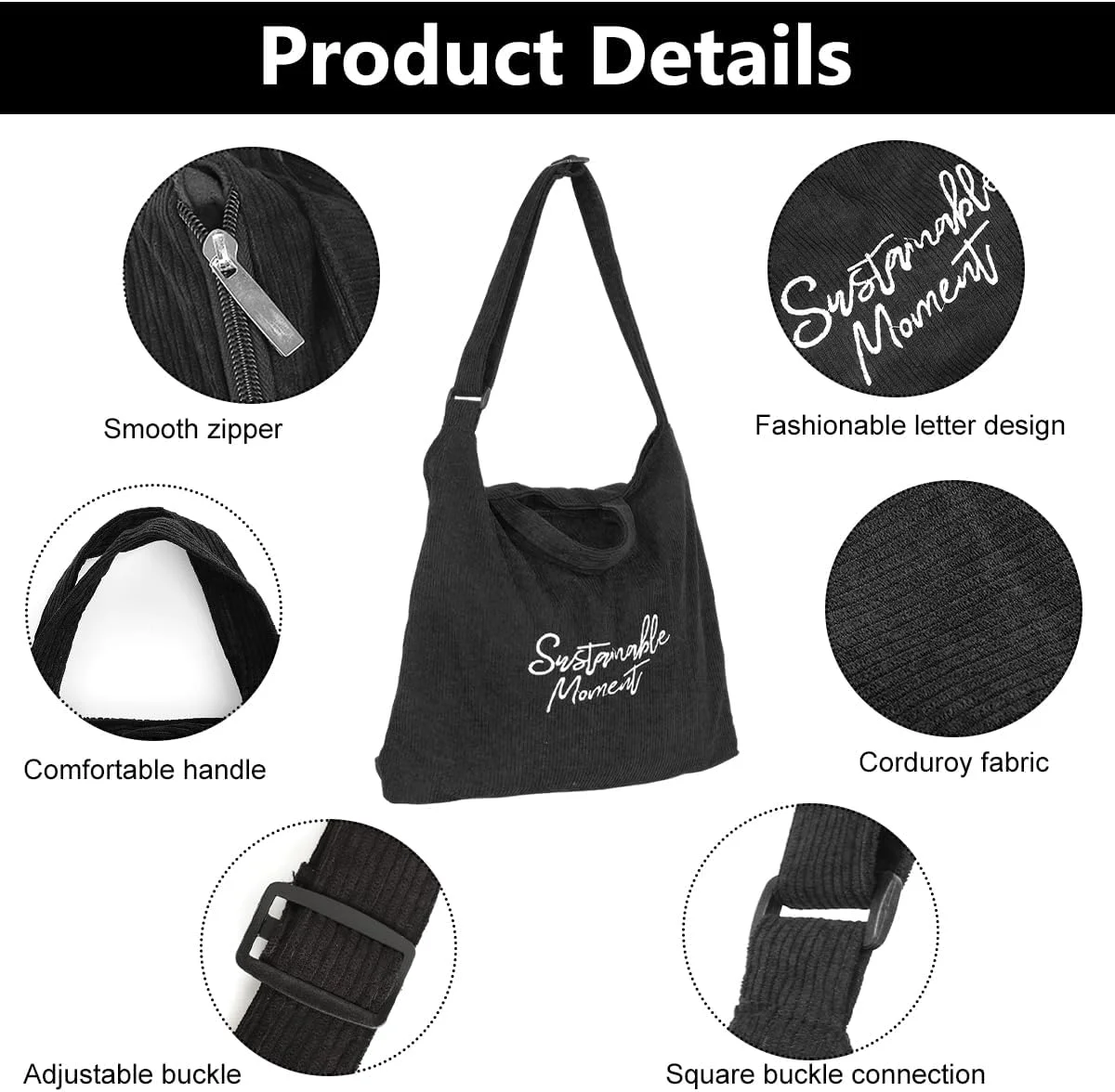 کیف دستی زنانه مخملی کبریتی، کیف بزرگ دوشی با زیپ و جیب داخلی، کیف خرید روزمره قابل استفاده مجدد برای کار، مدرسه، دانشگاه و مسافرت