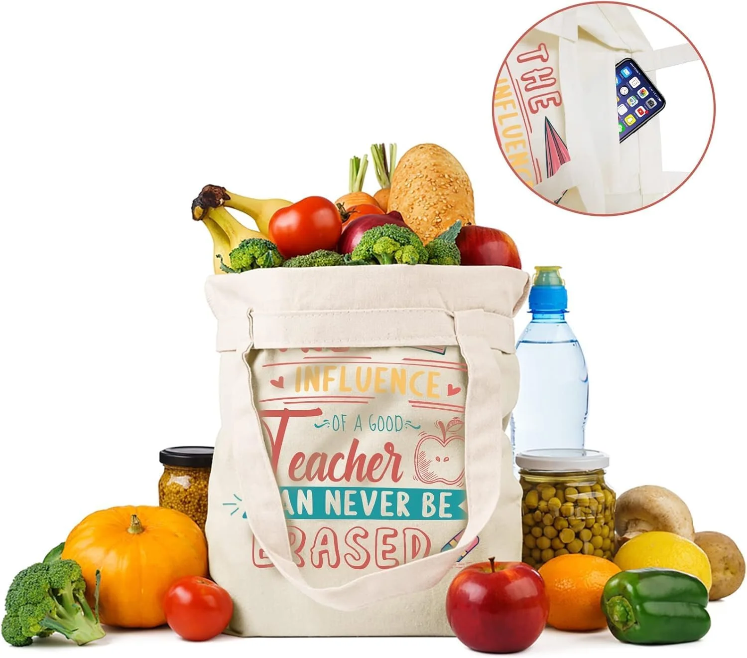 کیف دستی بوم با جیب داخلی برای روز معلم، کیف خرید قابل استفاده مجدد کیف دستی بوم با جیب داخلی برای روز معلم، کیف خرید قابل استفاده مجدد