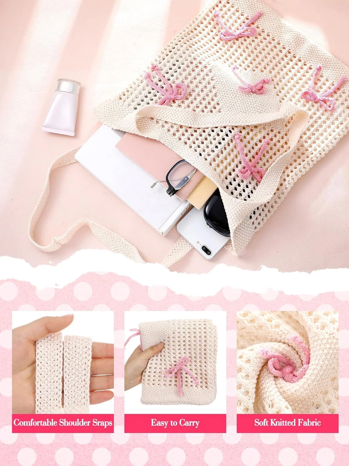 کیف دستی زنانه و دخترانه با پاپیون - کیف بزرگ دستی با طرح فانتزی برای تابستان، ساحل، مدرسه و خرید کیف دستی زنانه و دخترانه با پاپیون - کیف بزرگ دستی با طرح فانتزی برای تابستان، ساحل، مدرسه و خرید