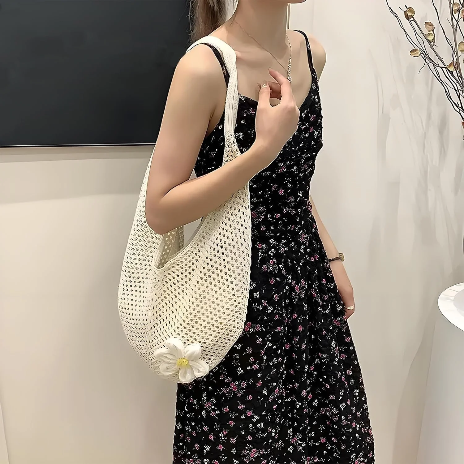 کیف ساحلی بافتنی بوهو زنانه، کیف بزرگ توری بافتنی شانه ای، کیف دستی بافته شده سبک وزن، کیف مسافرتی تاشو تابستانی برای ساحل، خرید، تعطیلات، استفاده روزانه