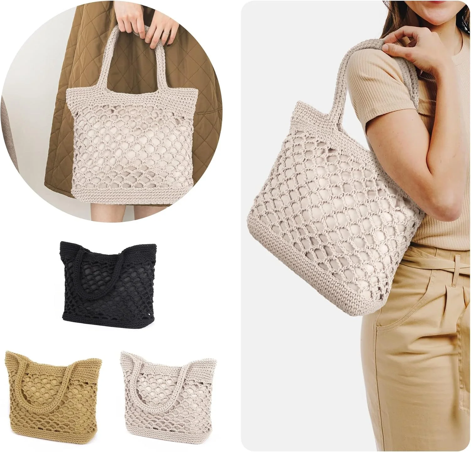 کیف ساحلی نخی، کیف دستی زنانه، کیف دستی سبک و غیررسمی برای مسافرت، پیادهروی، پیکنیک، تعطیلات، استفاده روزمره و فضای باز کیف ساحلی نخی، کیف دستی زنانه، کیف دستی سبک و غیررسمی برای مسافرت، پیادهروی، پیکنیک، تعطیلات، استفاده روزمره و فضای باز