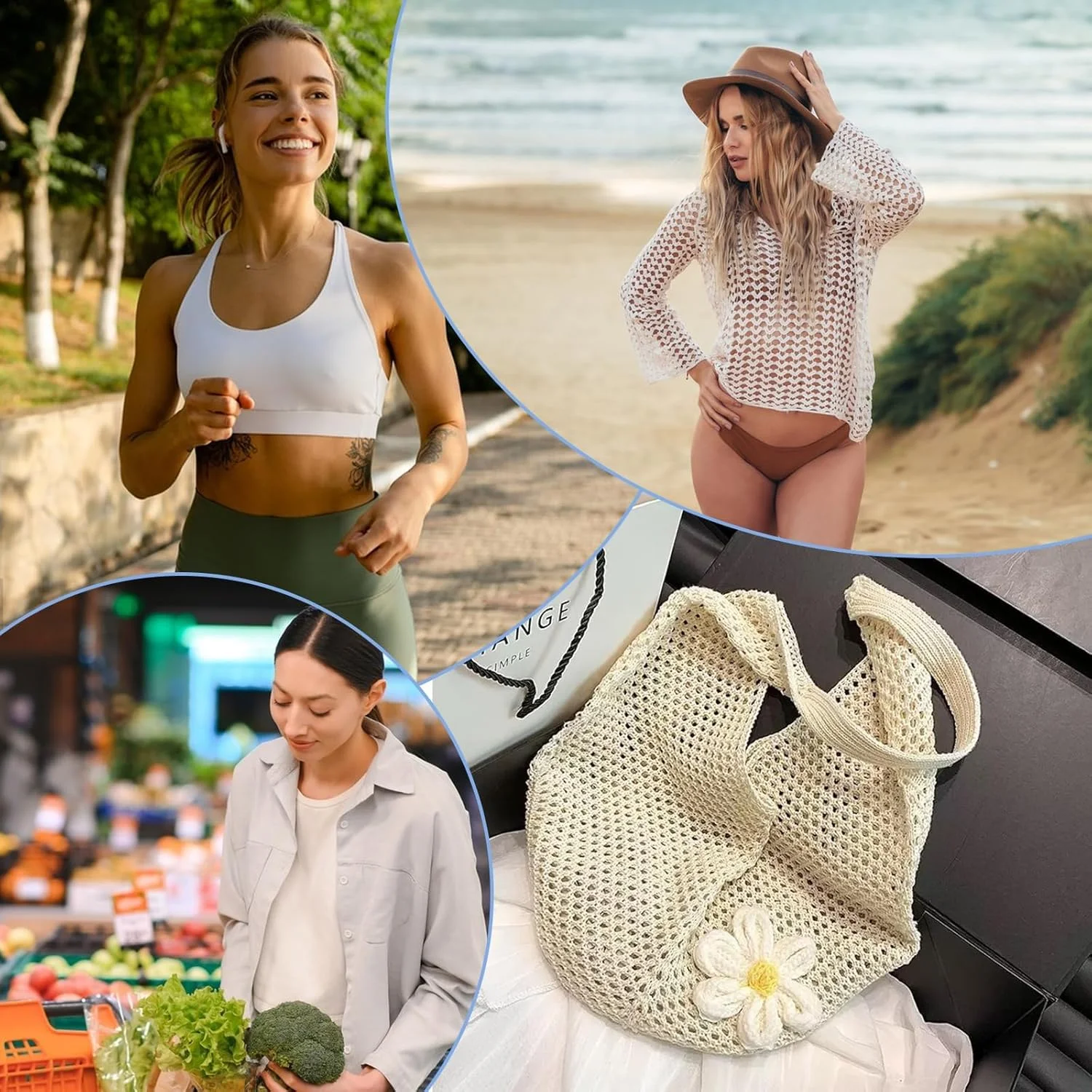 کیف ساحلی بافتنی بوهو زنانه، کیف بزرگ توری بافتنی شانه ای، کیف دستی بافته شده سبک وزن، کیف مسافرتی تاشو تابستانی برای ساحل، خرید، تعطیلات، استفاده روزانه