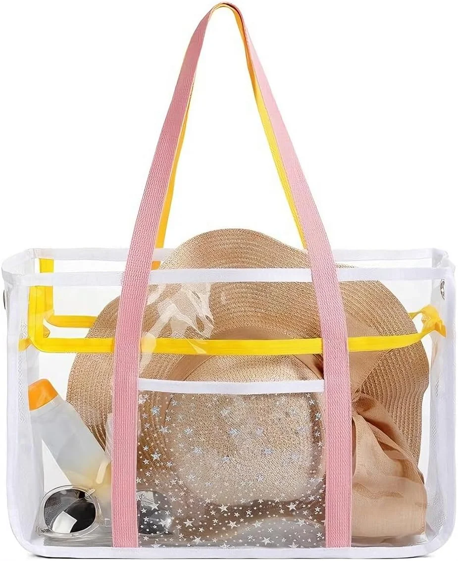 کیف دستی شفاف زنانه، کیف بزرگ شفاف ساحلی با زیپ، ضد آب و ضد شن، کیف دستی شفاف برای کنسرت ها و رویدادهای ورزشی، مورد تایید استادیوم