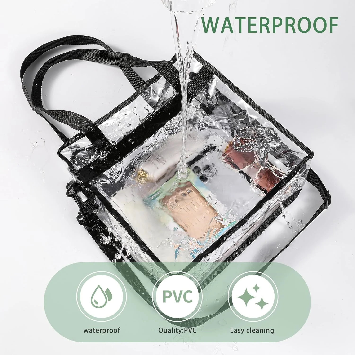 کیف دستی شفاف مورد تایید استادیوم، کیف دستی شفاف، کیف دستی ضد آب ساحلی - کیف دوشی پیام رسان کراس بادی با زیپ و بند قابل تنظیم، ایده آل برای رویدادها و استفاده روزمره