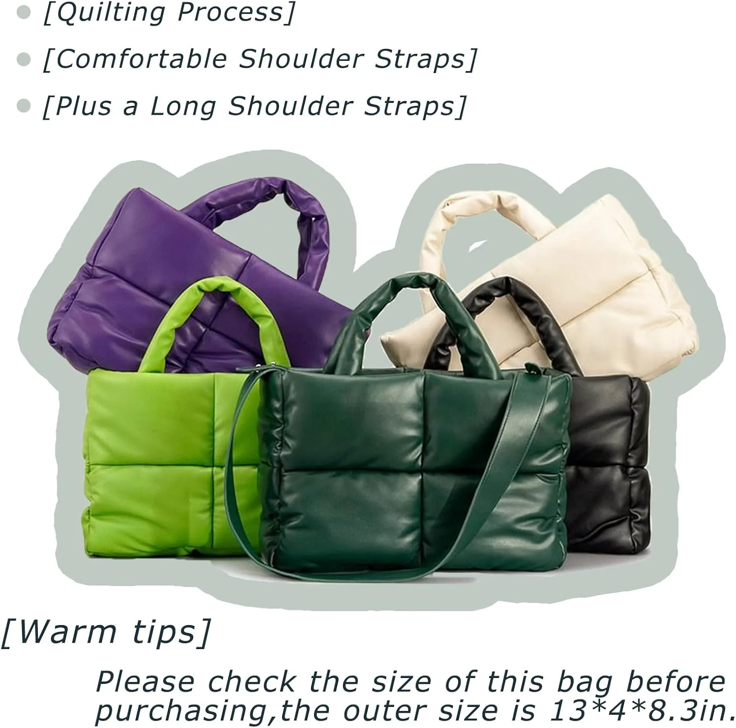 کیف دستی زنانه بزرگ و نرم با طرح لحافی، مناسب برای زمستان