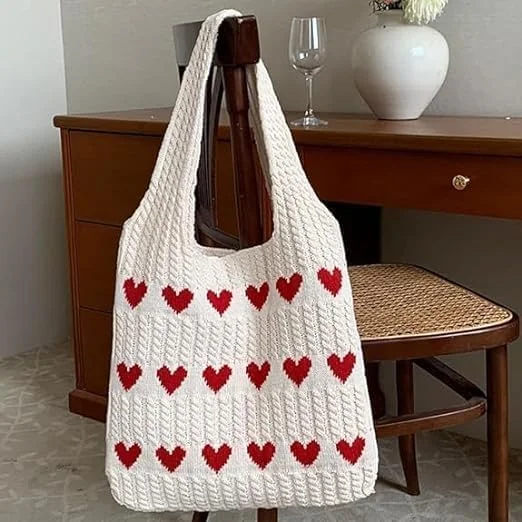 کیف دستی بافتنی قلبی زنانه، کیف شانه ای Y2K، کیف دستی مد روز، کیف ساحلی زیبا برای زنان و دختران کیف دستی بافتنی قلبی زنانه، کیف شانه ای Y2K، کیف دستی مد روز، کیف ساحلی زیبا برای زنان و دختران