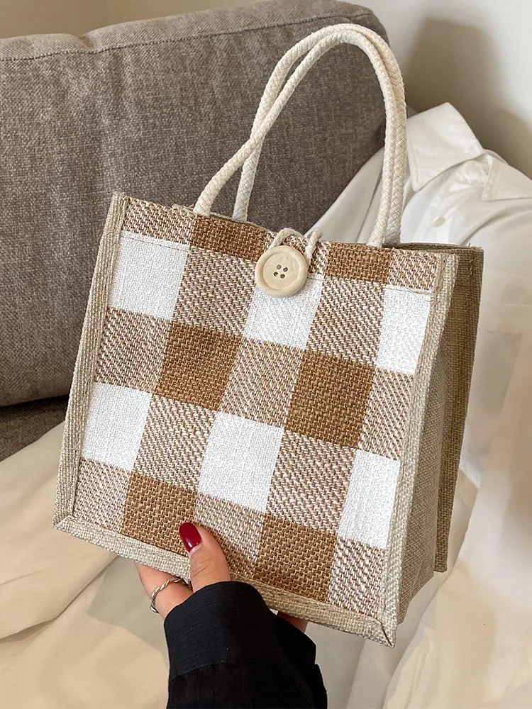 کیف دستی پارچه ای زنانه، کیف خرید کتان طرح قدیمی، کیف سوغاتی، سایز M