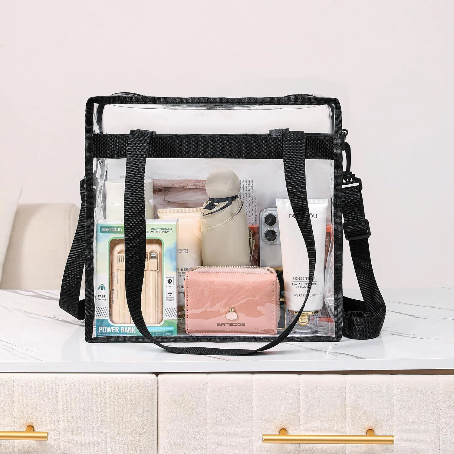 کیف دستی شفاف مورد تایید استادیوم، کیف دستی شفاف، کیف دستی ضد آب ساحلی - کیف دوشی پیام رسان کراس بادی با زیپ و بند قابل تنظیم، ایده آل برای رویدادها و استفاده روزمره