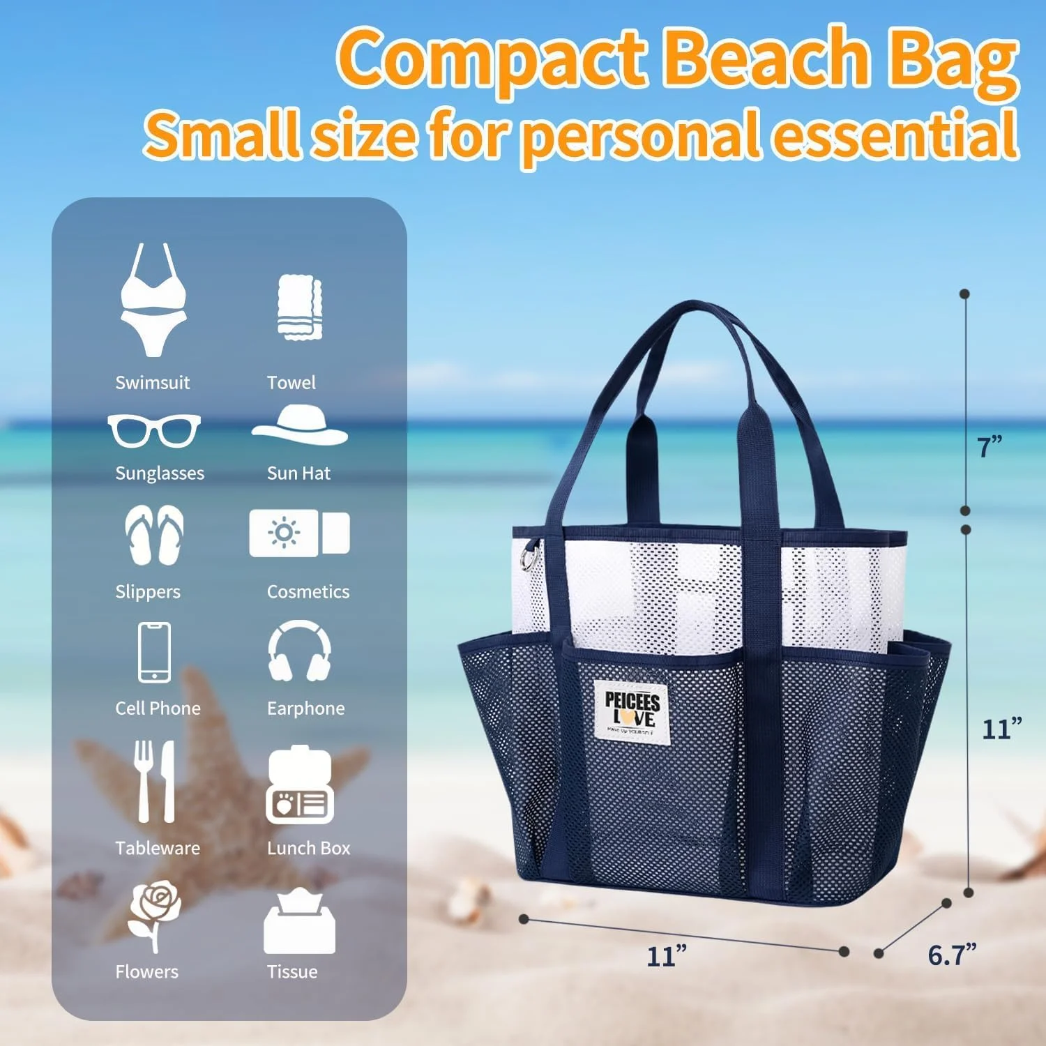 کیف توری ساحلی کوچک پیسیز با ظرفیت زیاد، مقاوم در برابر شن، سبک وزن، تاشو، مناسب برای تعطیلات تابستانی و استخر کیف توری ساحلی کوچک پیسیز با ظرفیت زیاد، مقاوم در برابر شن، سبک وزن، تاشو، مناسب برای تعطیلات تابستانی و استخر