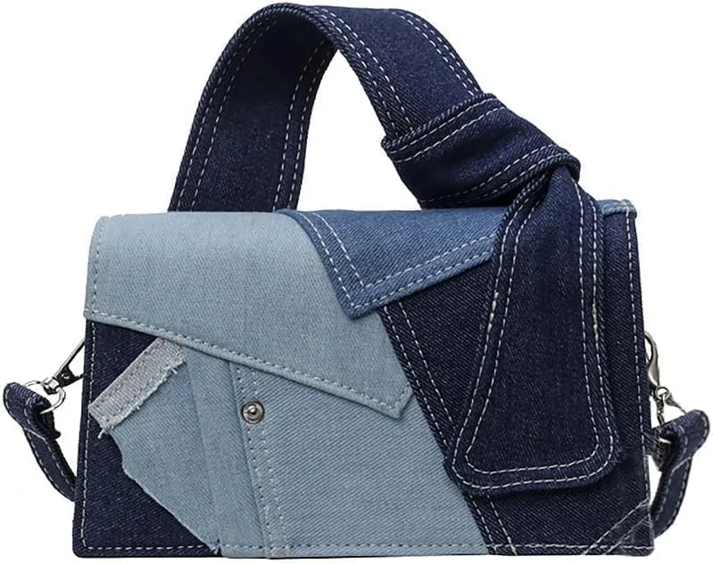 کیف دوشی زنانه جین، کیف دستی مربعی کوچک تکه دوزی شده با بافت عالی کیف دوشی زنانه جین، کیف دستی مربعی کوچک تکه دوزی شده با بافت عالی