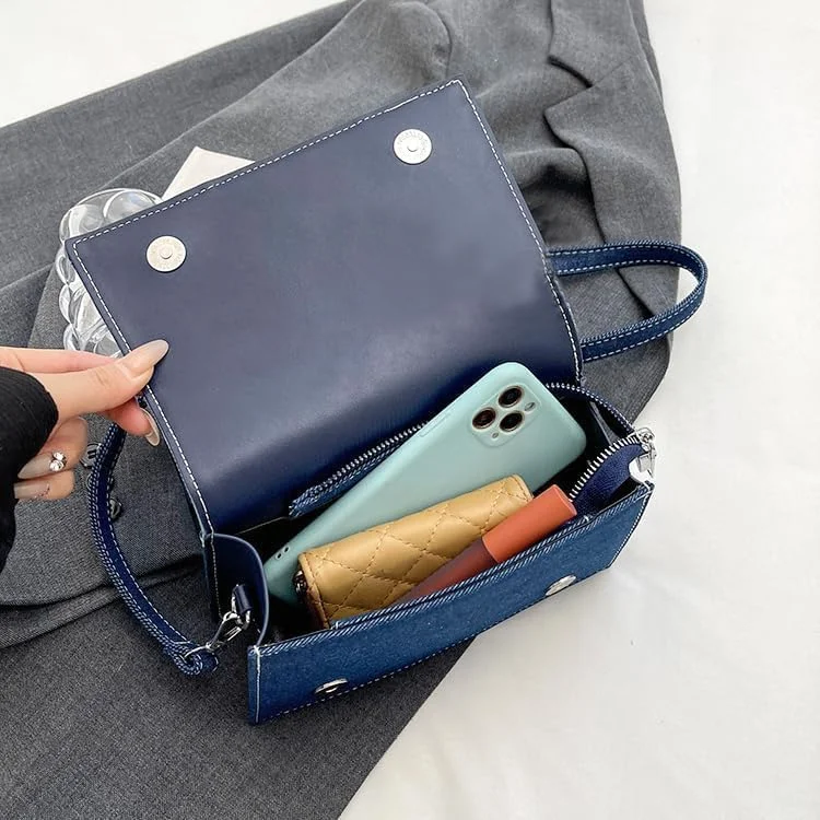 کیف دوشی زنانه جین، کیف دستی مربعی کوچک تکه دوزی شده با بافت عالی کیف دوشی زنانه جین، کیف دستی مربعی کوچک تکه دوزی شده با بافت عالی