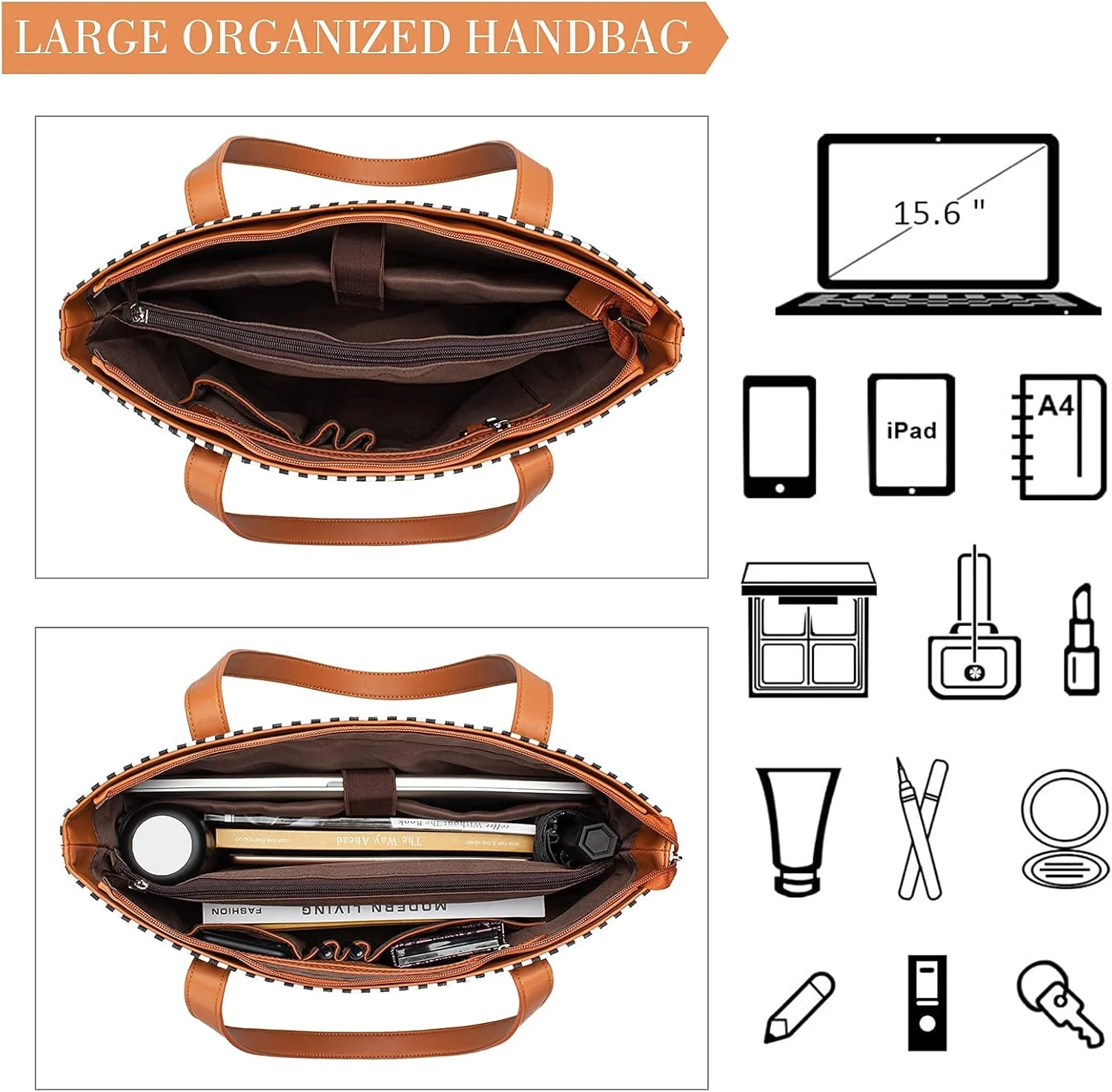 کیف دستی لپ تاپ زنانه، کیف کار زنانه بوم مقاوم در برابر آب، کیف شانه ای با ظرفیت بزرگ مناسب برای لپ تاپ 15.6 اینچی