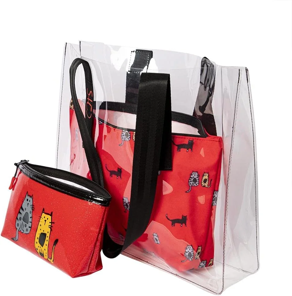 کیف شفاف گربه‌های بیگ دیزاین، بزرگ، کیف ساحلی ضد آب، کیف‌های شفاف برای زنان، مناسب حمل به ساحل، استخر، خرید و مسافرت، مجموعه 3 عددی