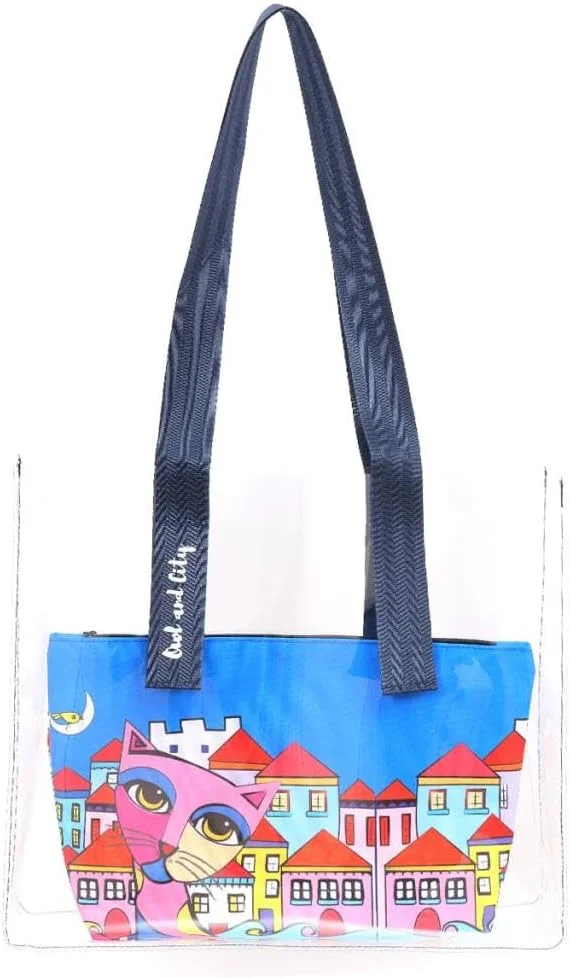 کیف خرید و ساحلی شفاف بیگ دیزاین طرح جغد و شهر