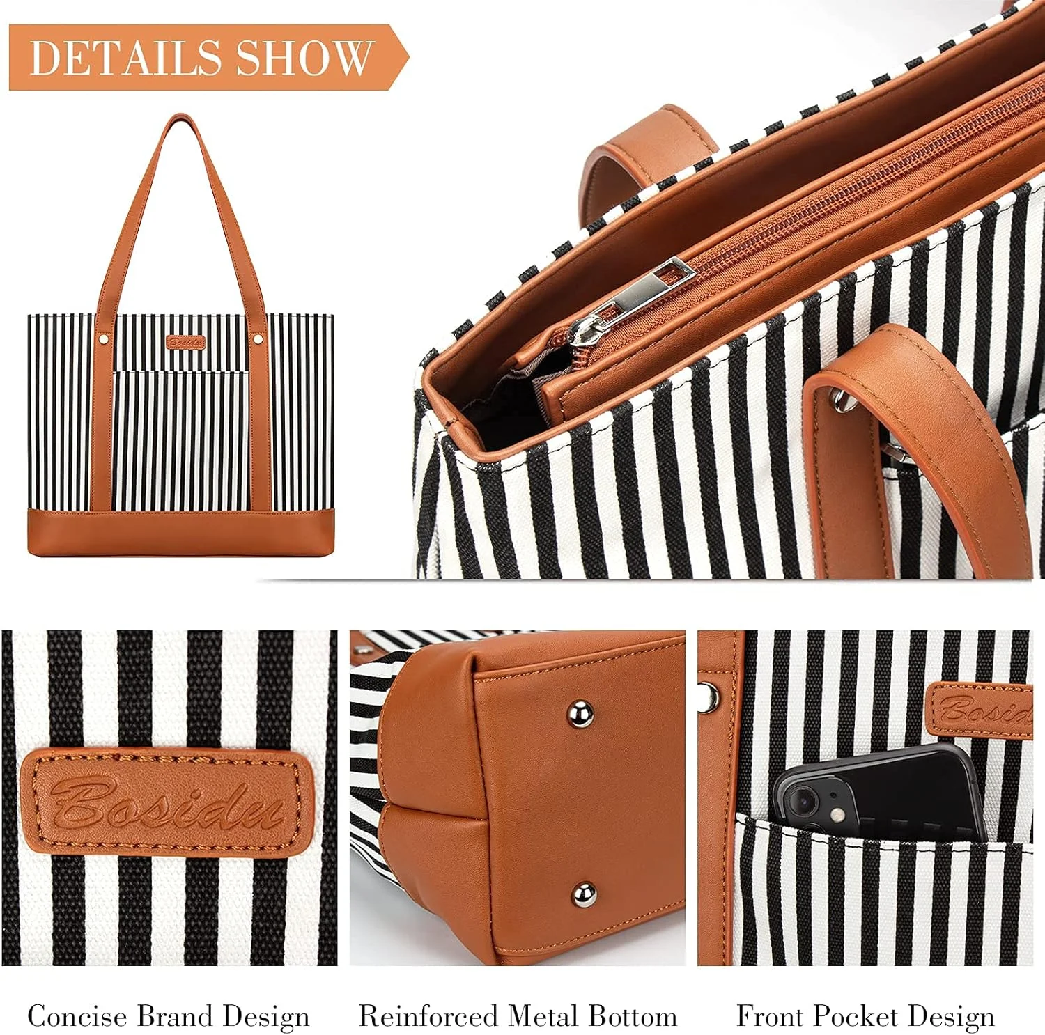 کیف دستی لپ تاپ زنانه، کیف کار زنانه بوم مقاوم در برابر آب، کیف شانه ای با ظرفیت بزرگ مناسب برای لپ تاپ 15.6 اینچی