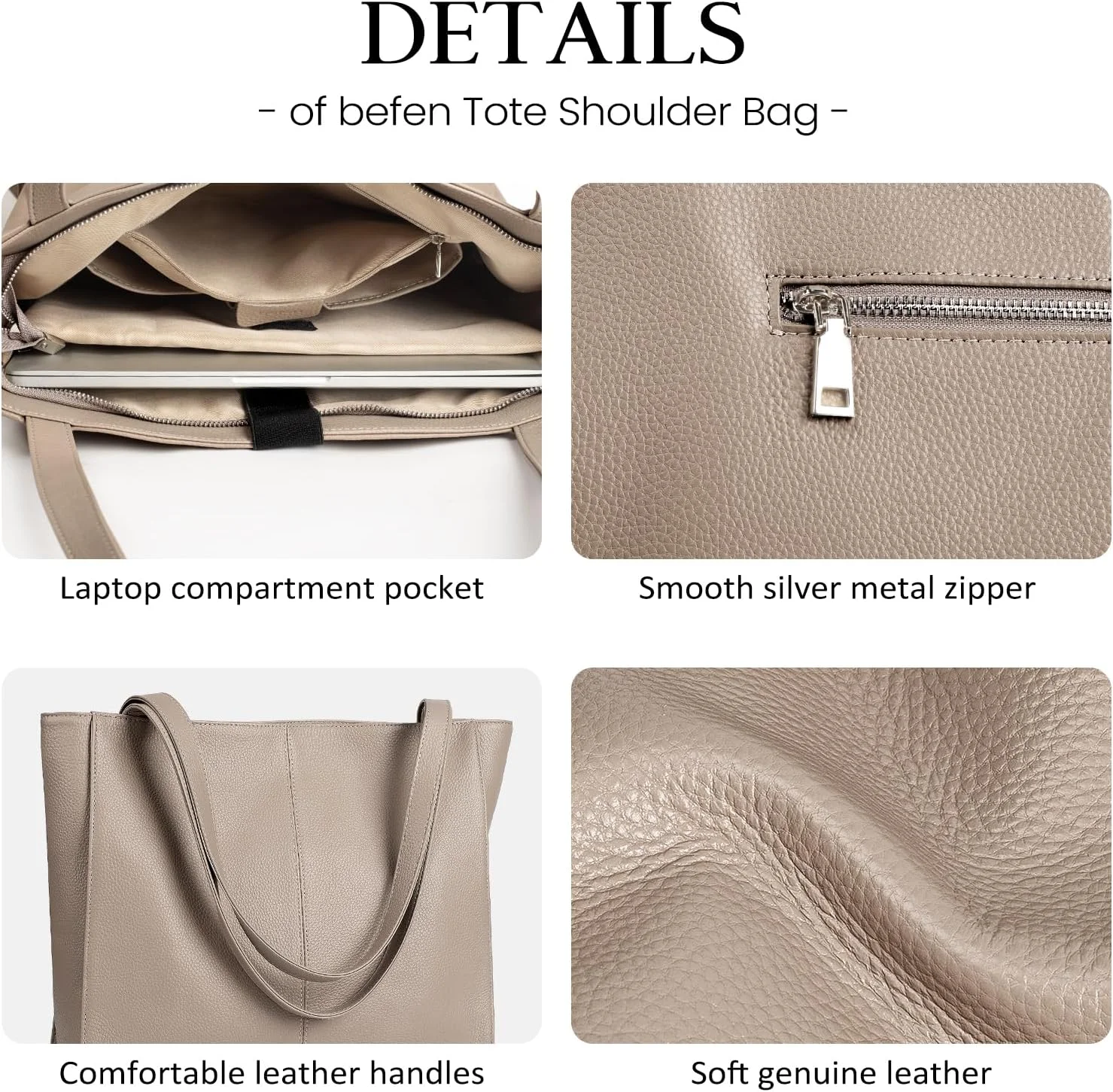 کیف دستی چرمی اصل befen برای زنان، کیف بزرگ دوشی زنانه، کیف دستی زنانه با محفظه لپ تاپ