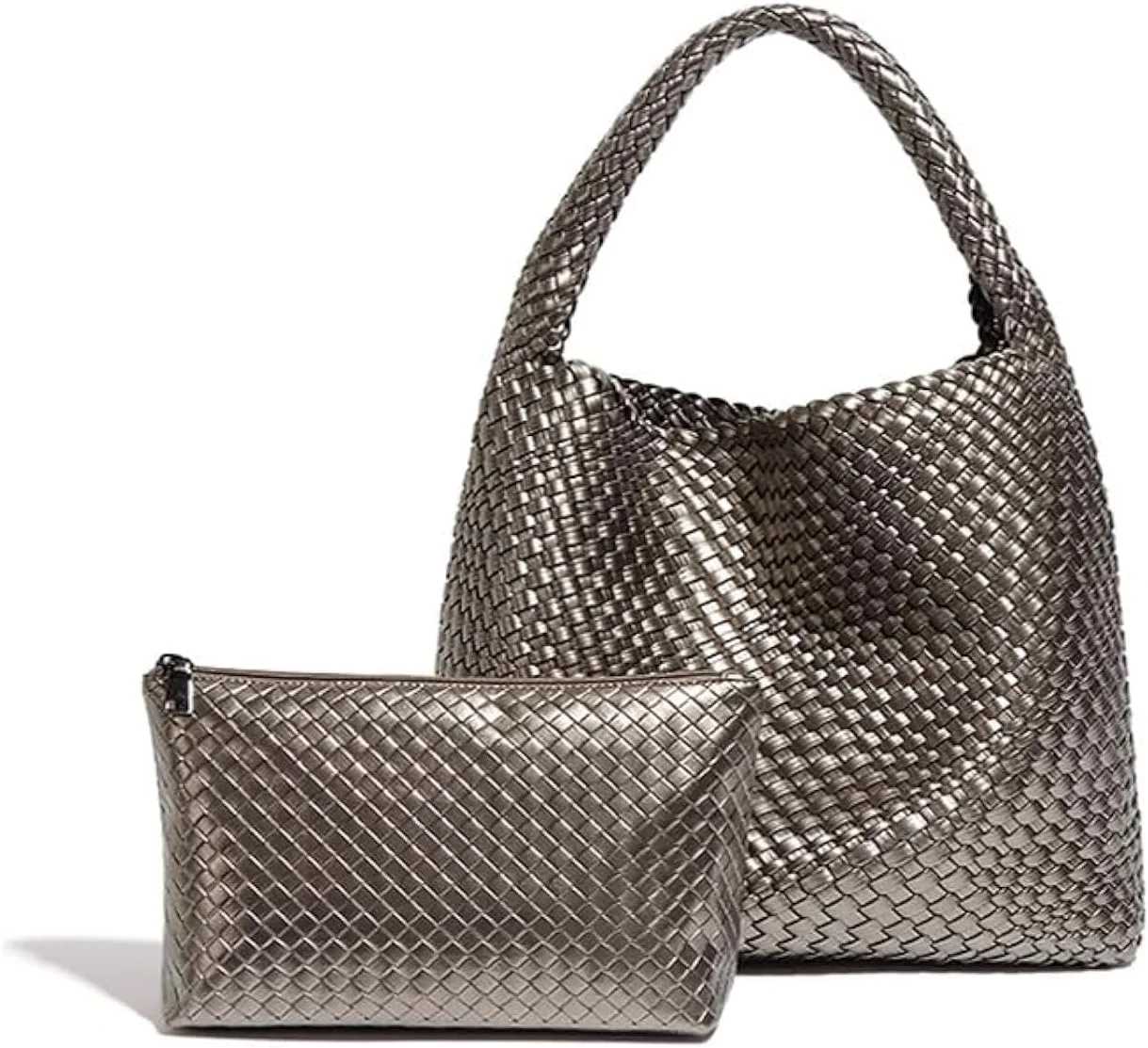 کیف بافتنی چرم مصنوعی زنانه، کیف دستی شانه‌ای با دسته بالایی، کیف بافته شده زیر بغل