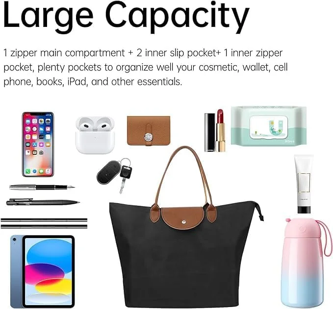 کیف دستی زنانه، کیف شانه ای نایلونی ضد آب شیک، کیف دستی تاشو زیپ دار نایلونی با دسته بالایی، کیف مسافرتی تاشو ساحلی برای کار، خرید، مسافرت کیف دستی زنانه، کیف شانه ای نایلونی ضد آب شیک، کیف دستی تاشو زیپ دار نایلونی با دسته بالایی، کیف مسافرتی تاشو ساحلی برای کار، خرید، مسافرت