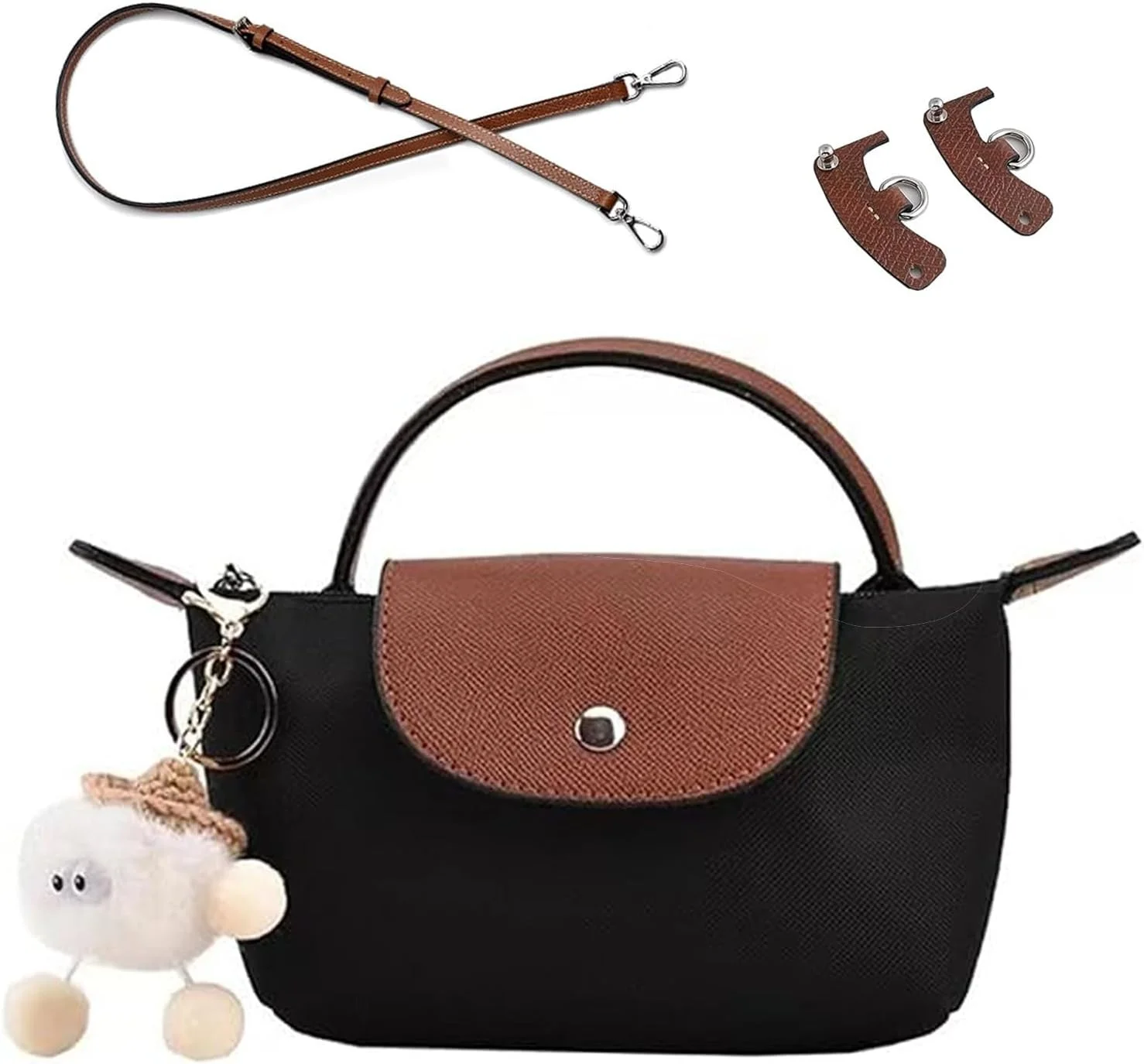 کیف دستی کوچک زنانه، کیف شانه ای نایلونی ضد آب شیک با دسته بالایی و زنجیر، کیف تاشو زیپ دار با بند برای کار، خرید و مسافرت