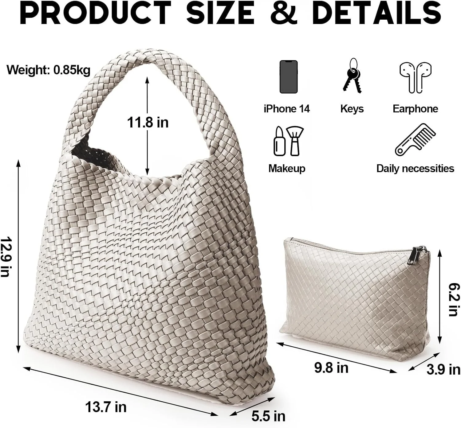 کیف بافتنی چرم مصنوعی زنانه، کیف دستی شانه‌ای با دسته بالایی، کیف بافته شده زیر بغل