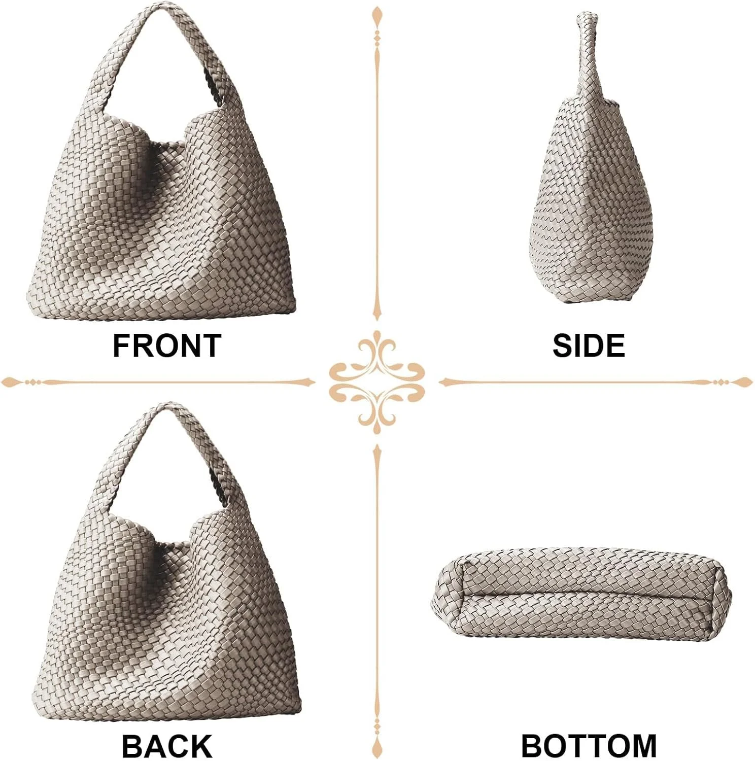 کیف بافتنی چرم مصنوعی زنانه، کیف دستی شانه‌ای با دسته بالایی، کیف بافته شده زیر بغل