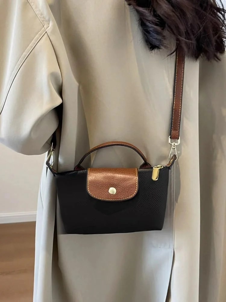 کیف دستی کوچک زنانه، کیف شانه ای نایلونی ضد آب شیک با دسته بالایی و زنجیر، کیف تاشو زیپ دار با بند برای کار، خرید و مسافرت