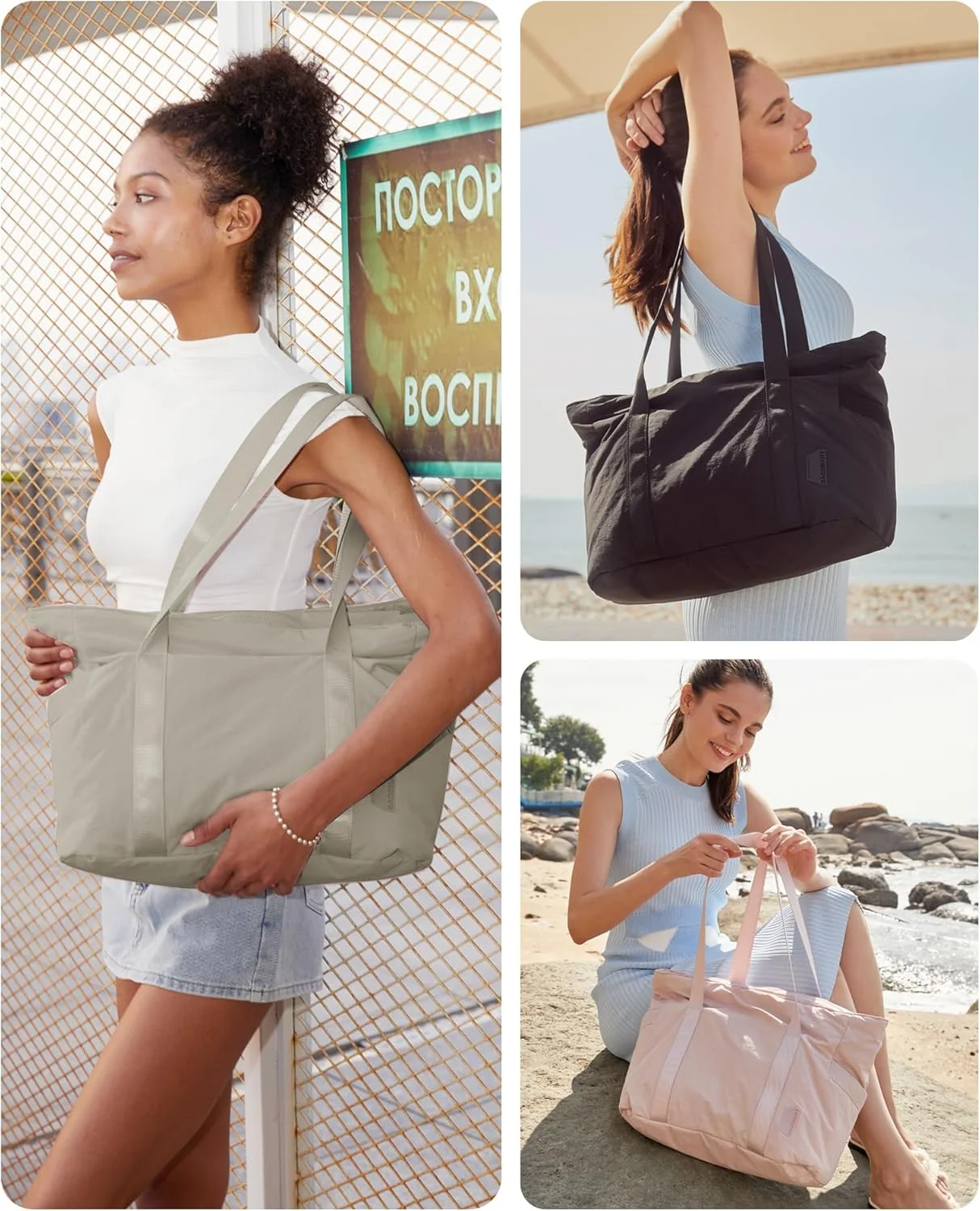 کیف بزرگ زنانه BAGSMART با دسته بالایی و سگک برای زیرانداز یوگا، باشگاه، کار، مدرسه