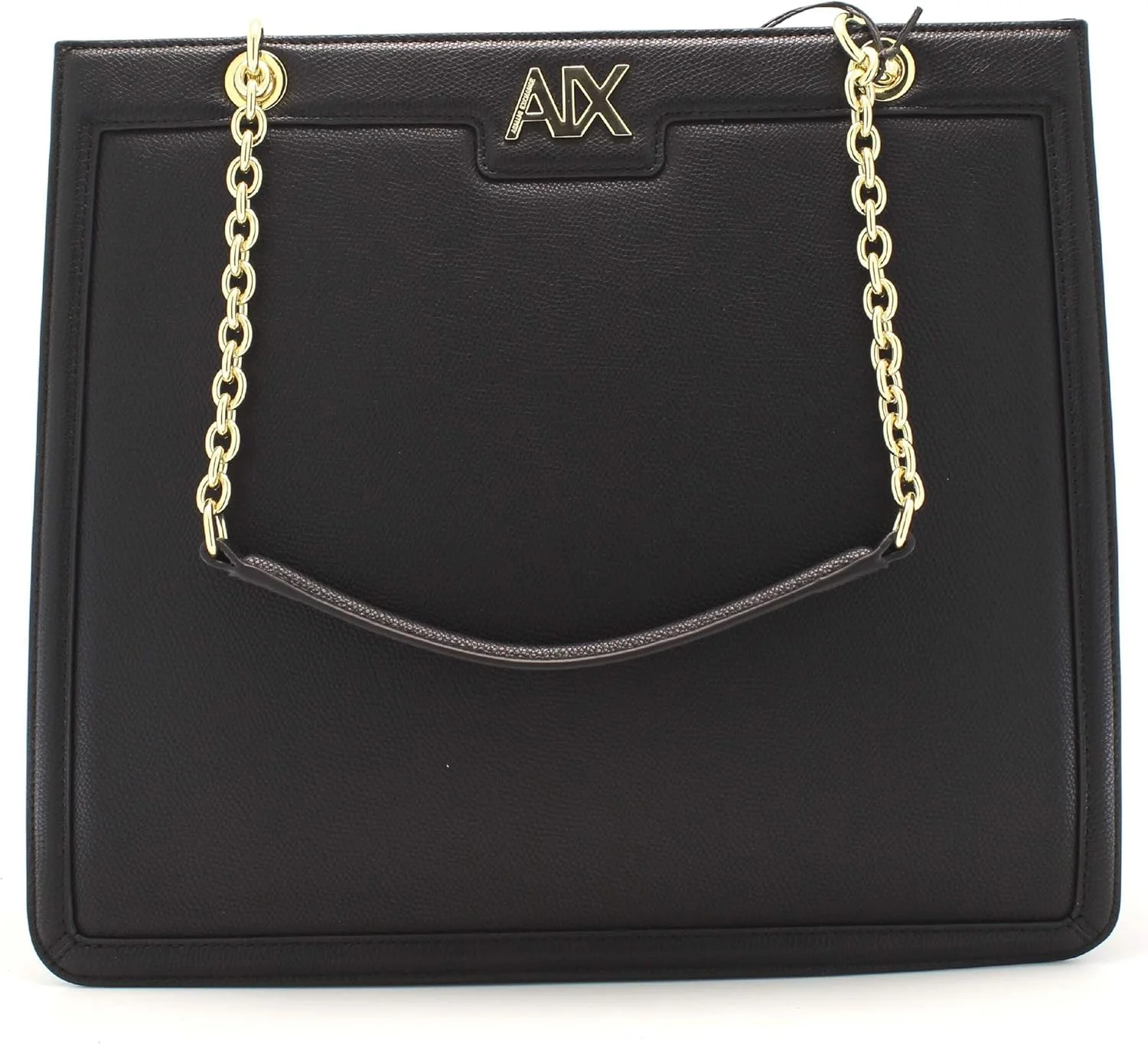 کیف دستی زنانه آرمانی اکسچنج مدل مدیسون، پایدار، دسته زنجیری طلایی، سایز بزرگ، مشکی