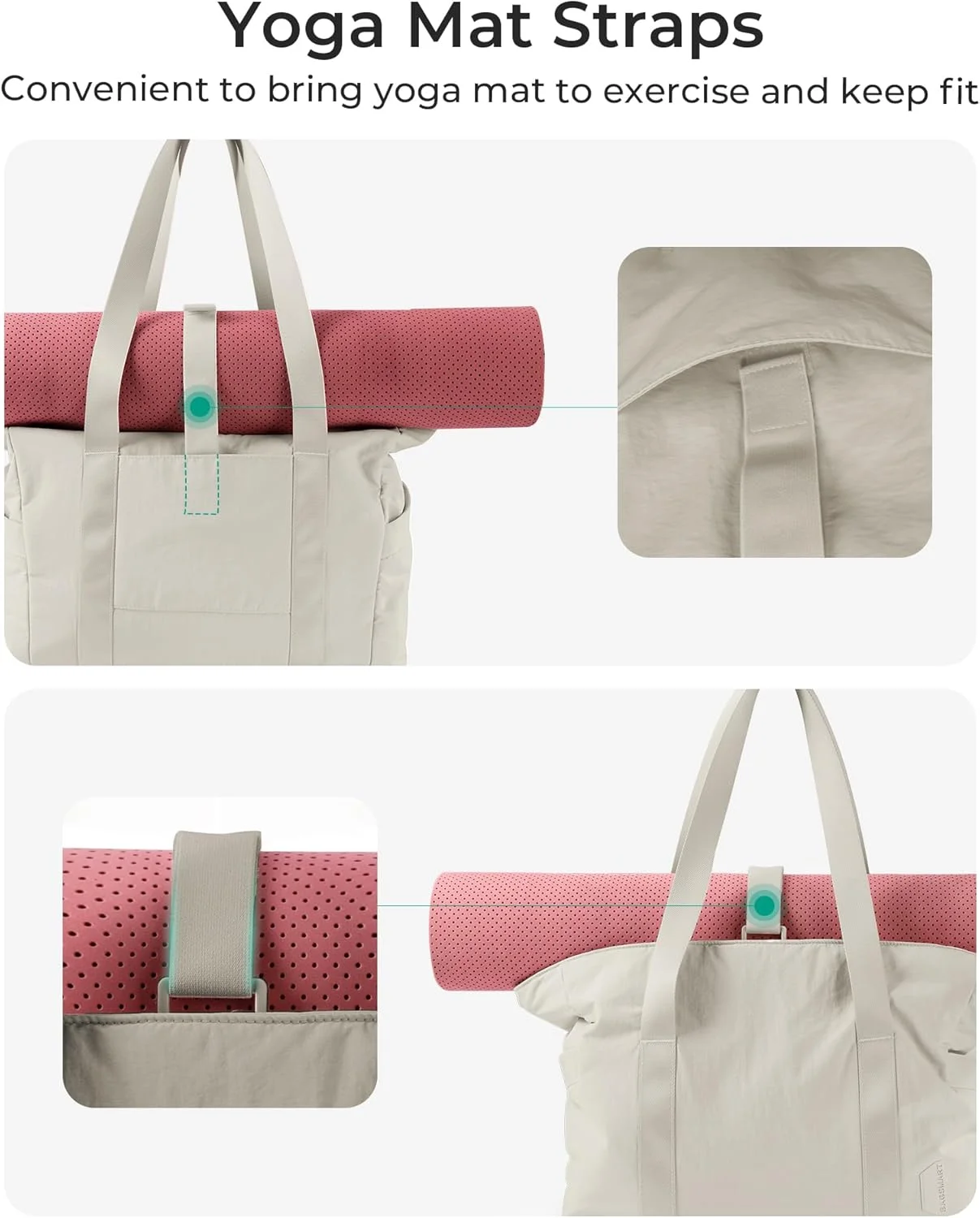 کیف بزرگ زنانه BAGSMART با دسته بالایی و سگک برای زیرانداز یوگا، باشگاه، کار، مدرسه