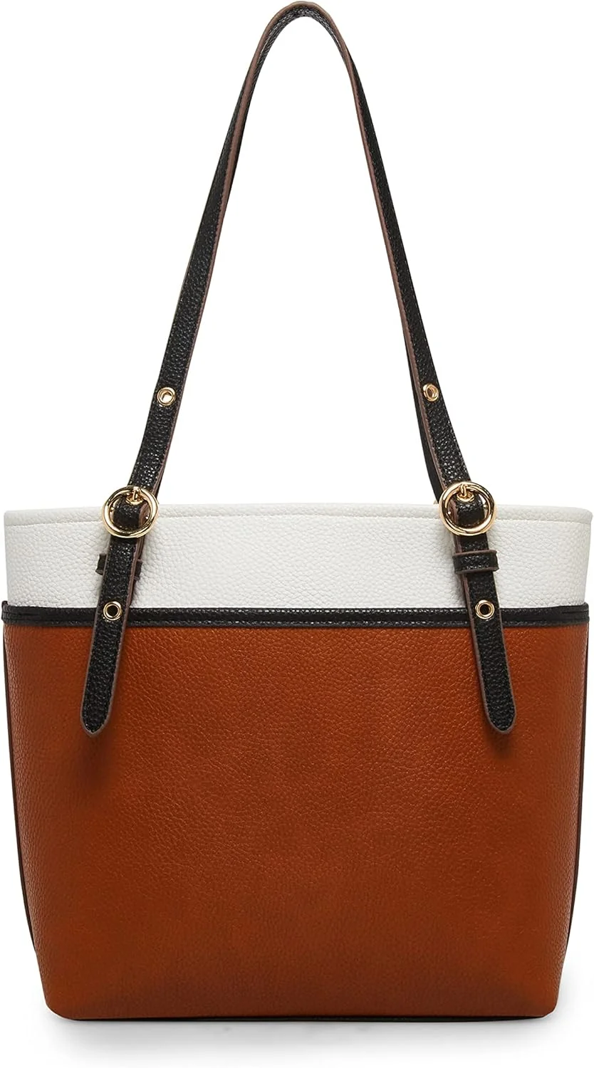 کیف دستی زنانه Anne Klein مدل کلاسیک جیب دار، زنجبیلی بیسکویتی/سفید/مشکی، سایز One Size US