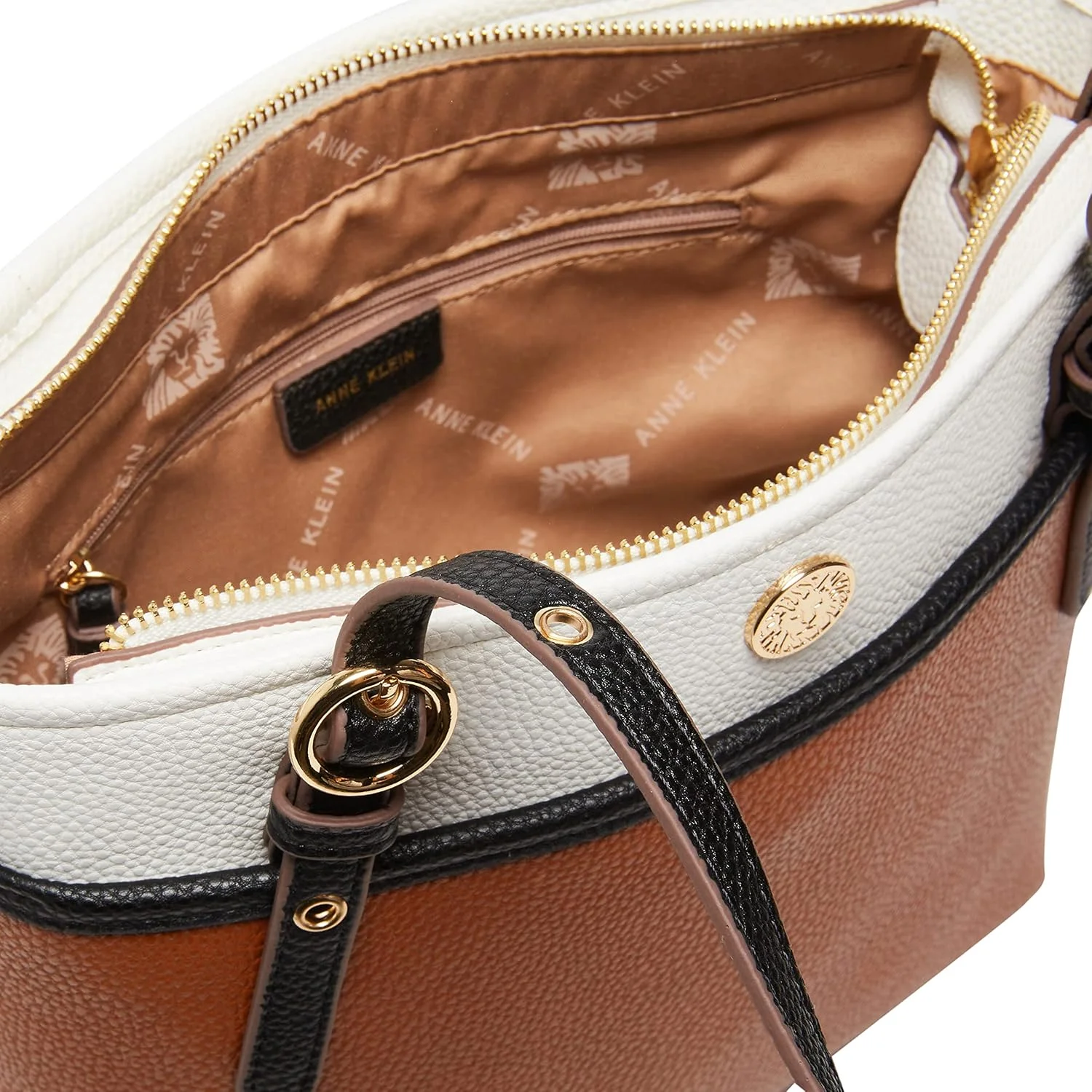 کیف دستی زنانه Anne Klein مدل کلاسیک جیب دار، زنجبیلی بیسکویتی/سفید/مشکی، سایز One Size US