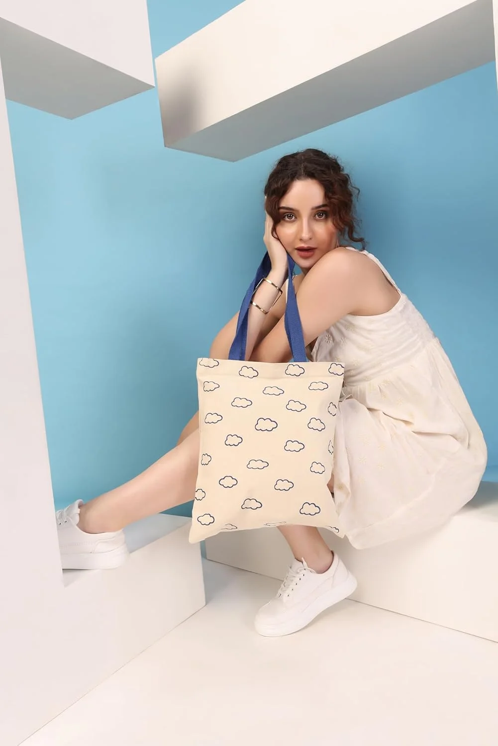 کیف دستی طرح ابر Glowic (WBAG-12)، آبی-سفید