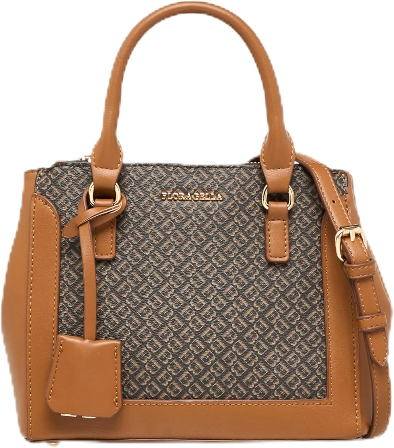 کیف دستی زنانه Flora Bella By Shoexpress با طرح مونوگرام، دسته های بالایی و بند جداشدنی، قهوه ای، سایز One Size