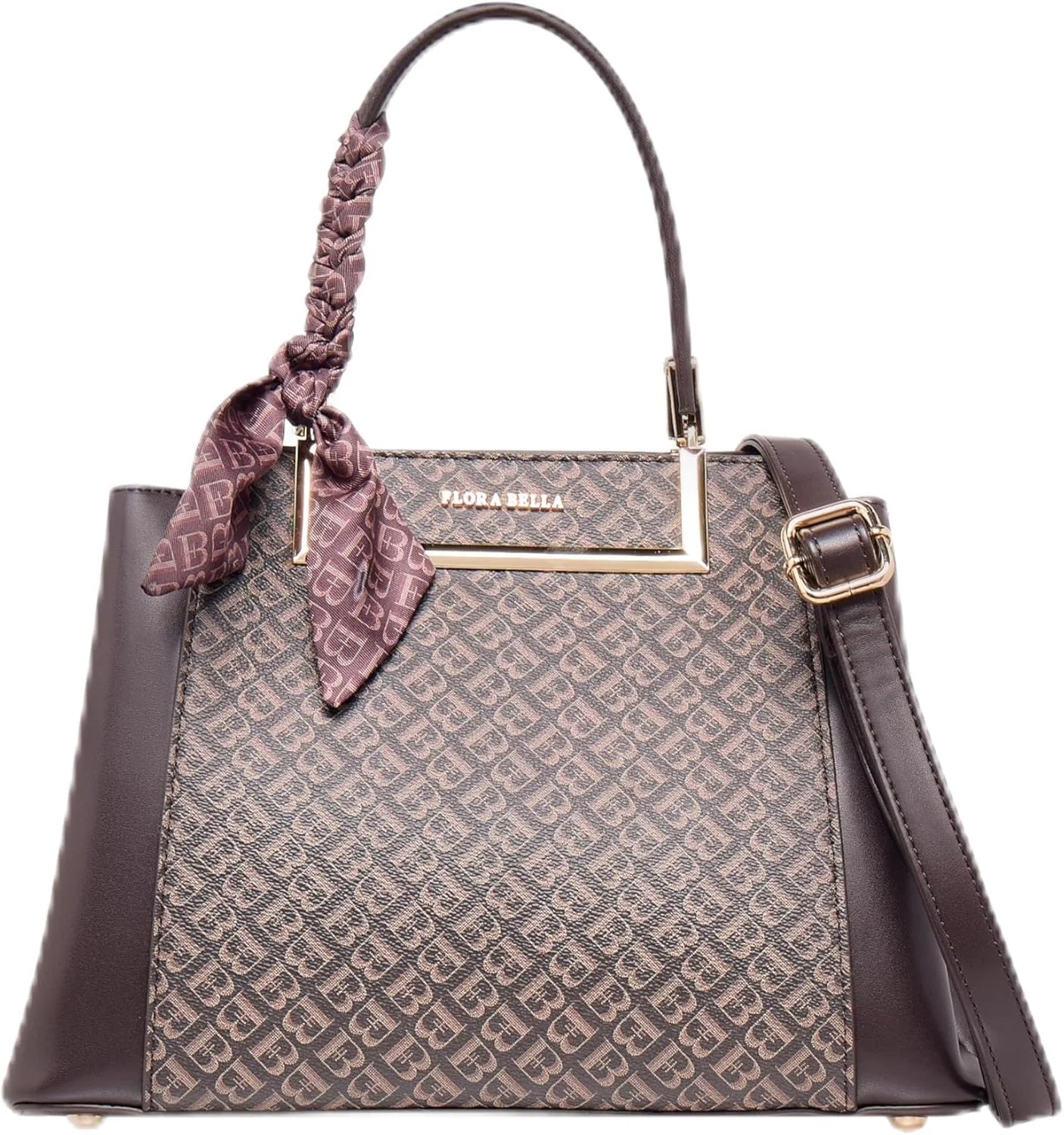 کیف دستی زنانه Flora Bella طرح مونوگرام Shoexpress با تزئین شال گردن قهوه ای، سایز One Size
