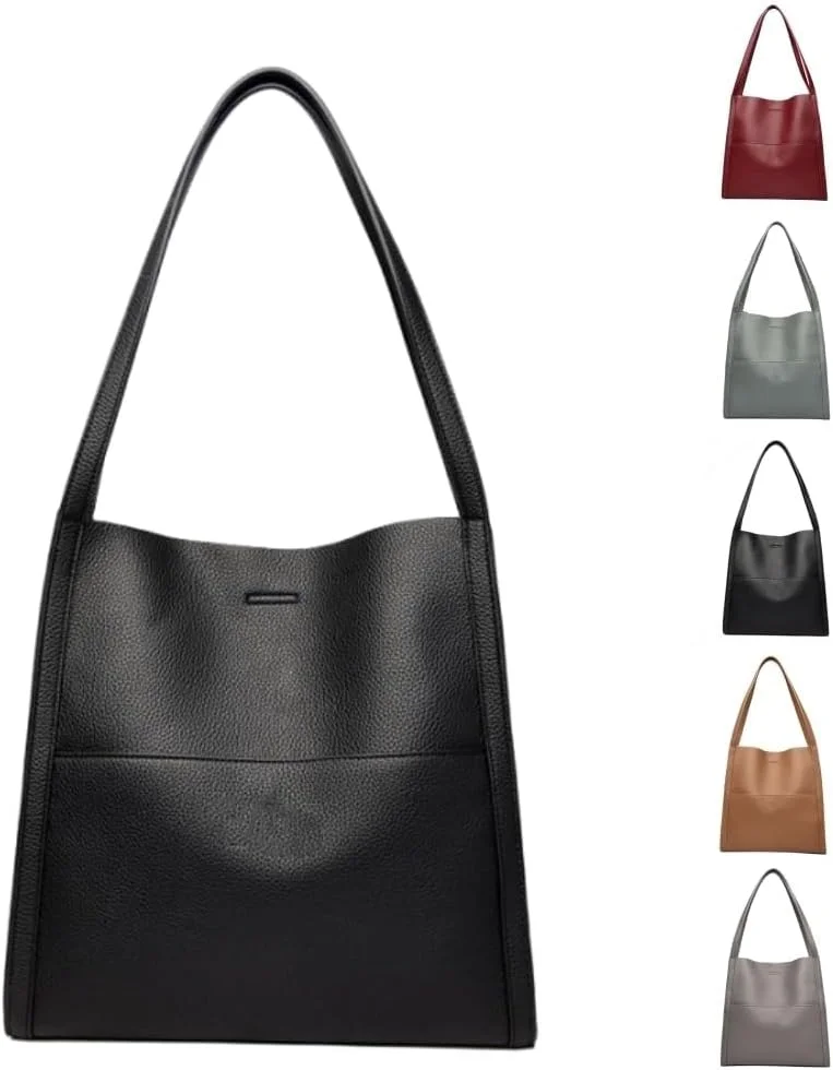 کیف دستی زنانه ضد آب با ظرفیت بزرگ، کیف دوشی چرم اصل ساده تک رنگ، کیف های چرم اصل (مشکی)