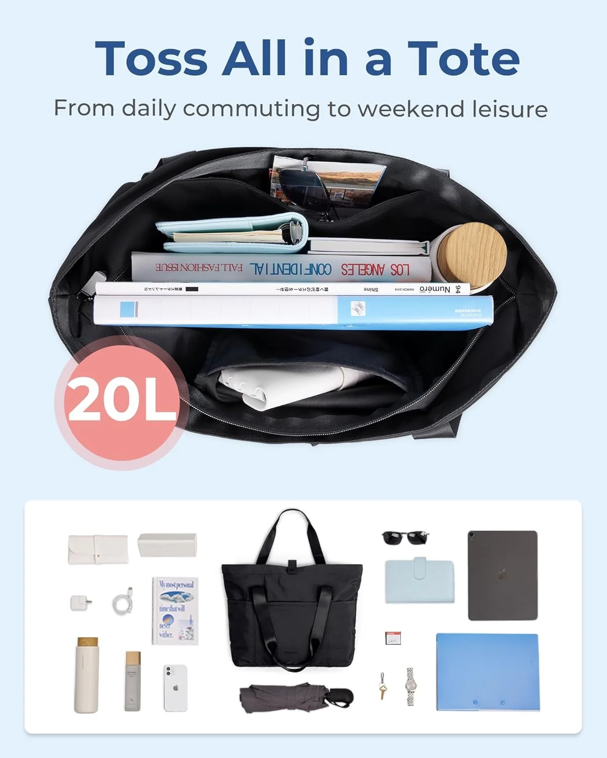 کیف دستی تاشو با زیپ، کیف دستی زنانه، کیف بزرگ رودوشی با دسته بالایی، کیف دستی بوم زنانه، کیف کراس بادی بوم، کیف همه کاره با محفظه برای سفر، کار