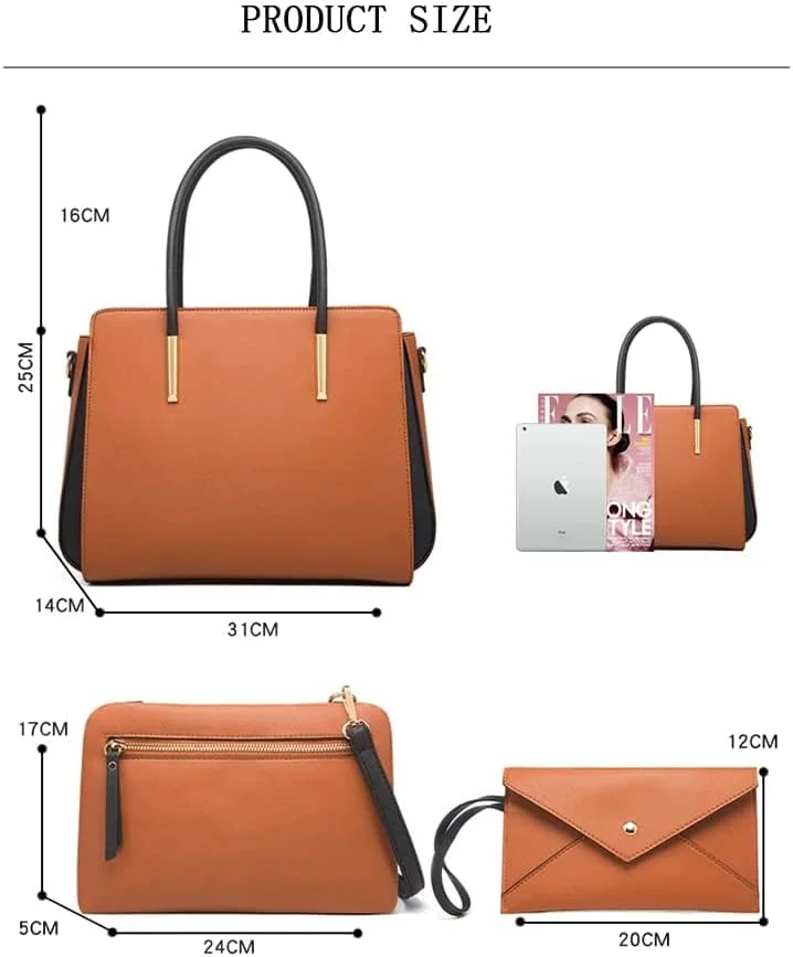 ست کیف دستی زنانه 4 تکه شامل کیف پول، کیف بزرگ، کیف دوشی و کیف دستی با دسته