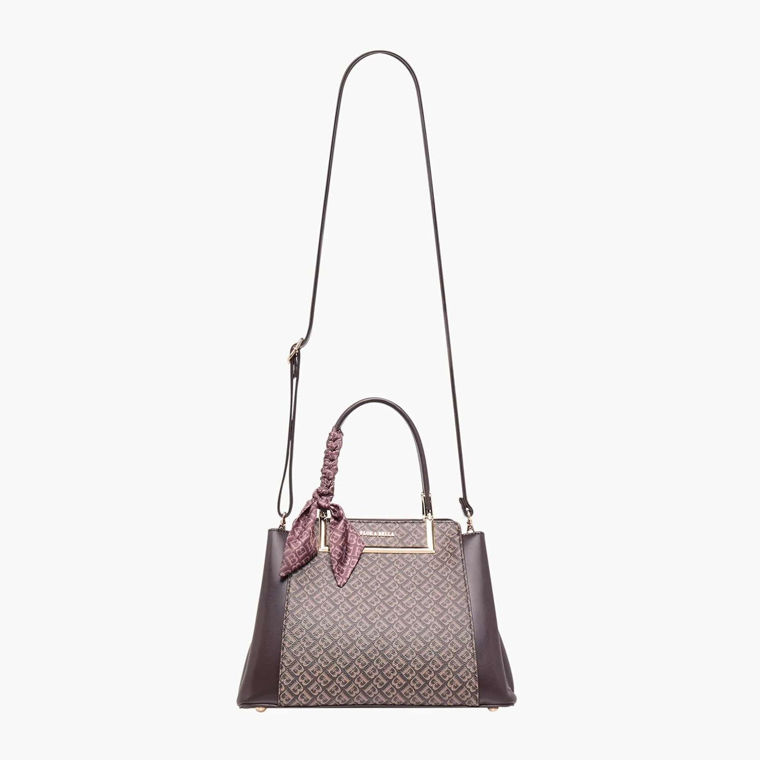 کیف دستی زنانه Flora Bella طرح مونوگرام Shoexpress با تزئین شال گردن قهوه ای، سایز One Size