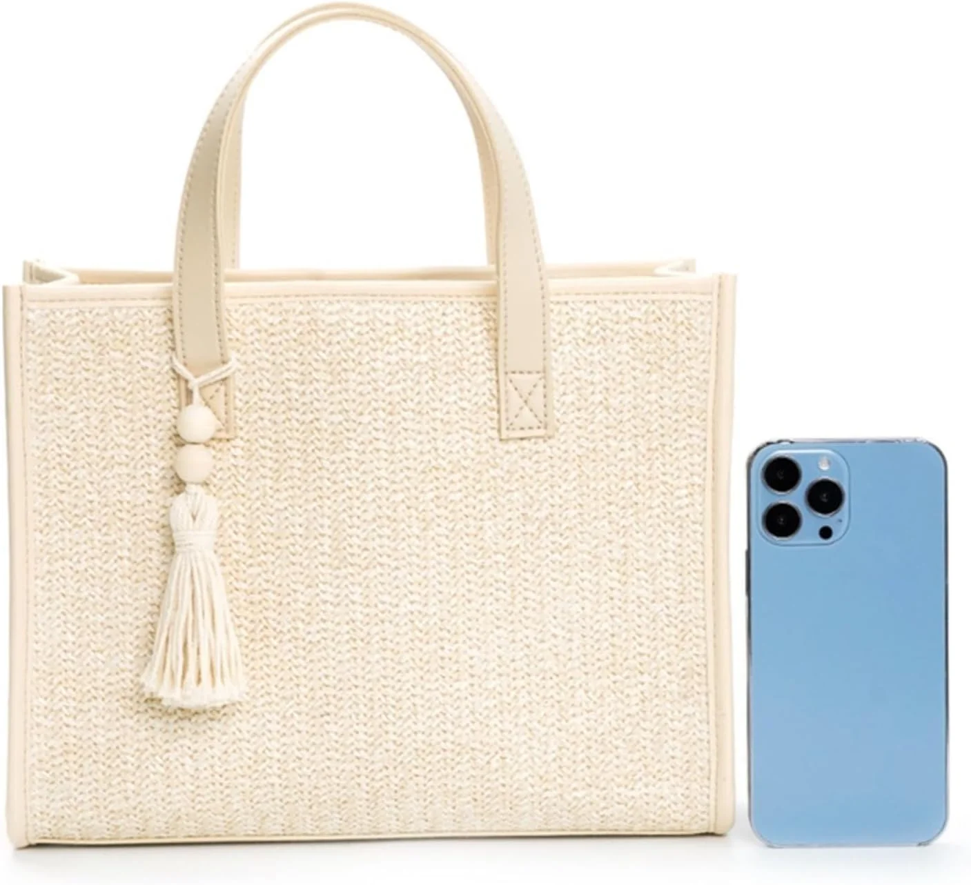 کیف دستی بوم زنانه شیک، کیف دستی بافته شده برای زنان با منگوله های سفید، کیف شانه ای بوم زنانه، برای مدرسه، مسافرت و کار، کیف دستی بوهو هدیه برای زنان، کیف ساحلی