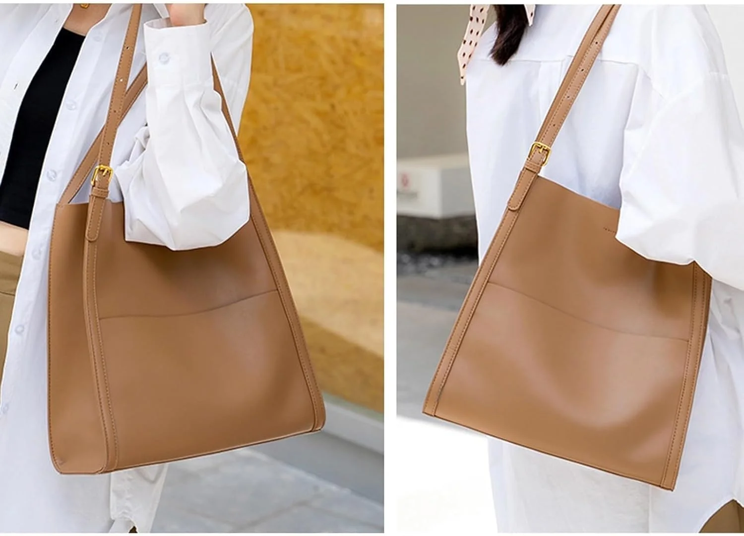 کیف دستی زنانه ضد آب با ظرفیت بزرگ، کیف دوشی چرم اصل ساده تک رنگ، کیف های چرم اصل (مشکی)