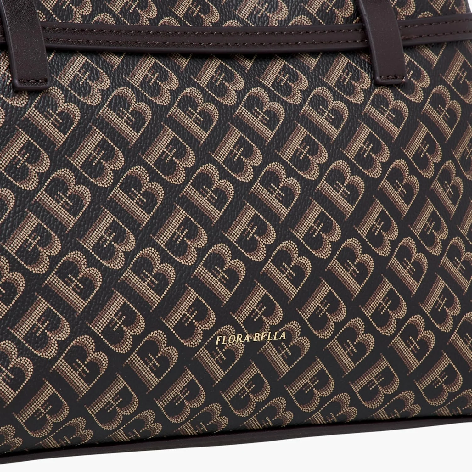 کیف دستی زنانه Flora Bella By Shoexpress با طرح مونوگرام، بند جداشدنی و بست زیپی، قهوه ای، سایز One Size