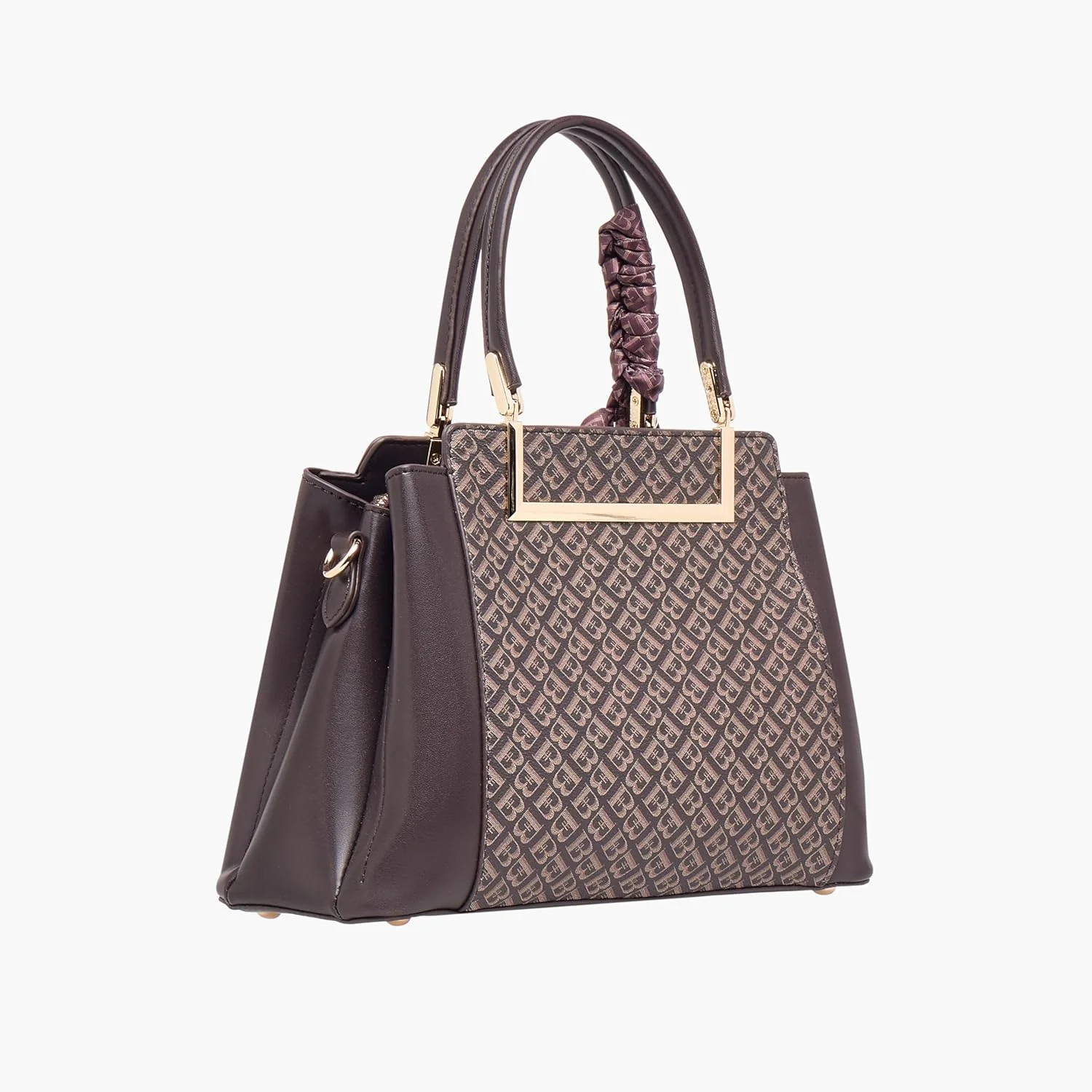 کیف دستی زنانه Flora Bella طرح مونوگرام Shoexpress با تزئین شال گردن قهوه ای، سایز One Size