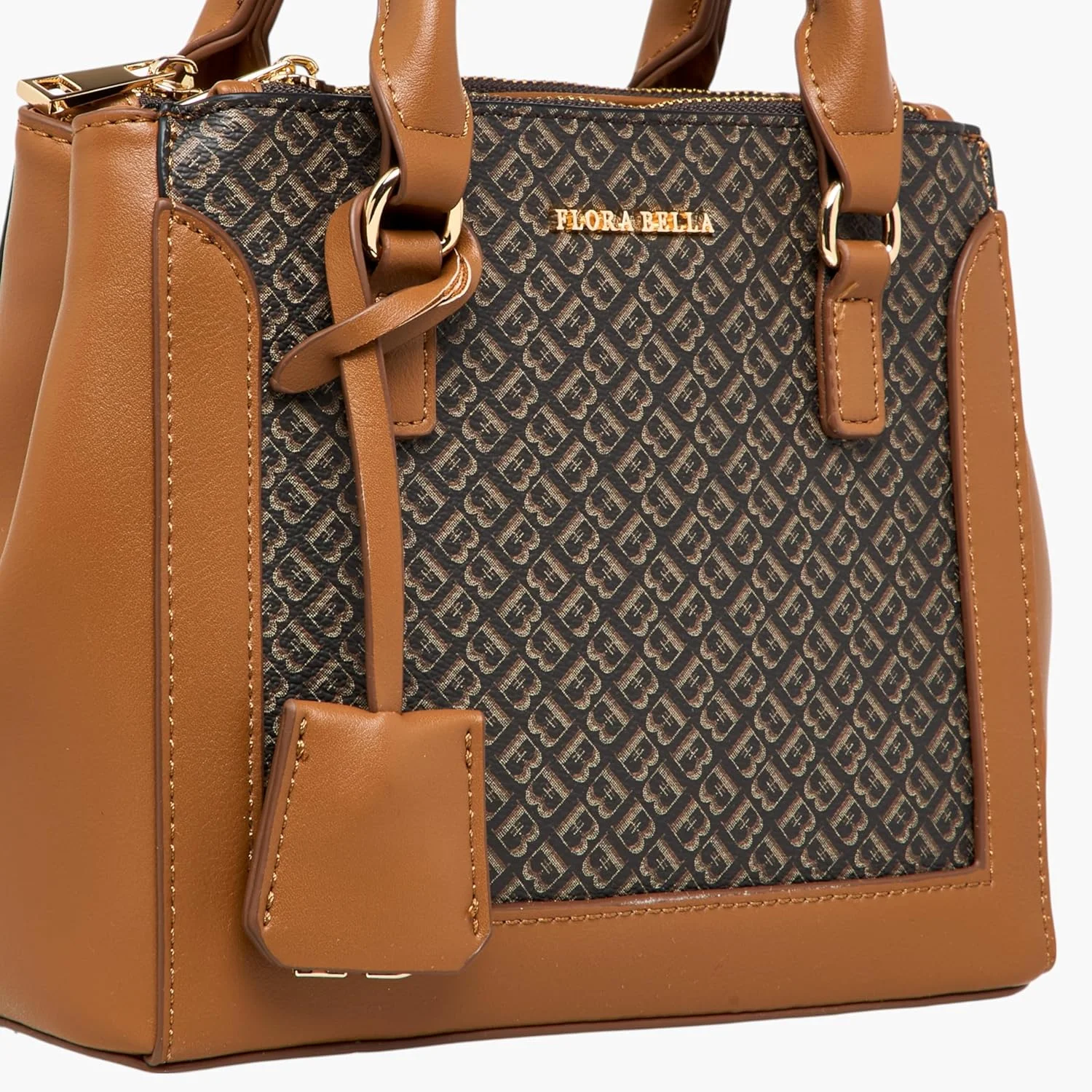 کیف دستی زنانه Flora Bella By Shoexpress با طرح مونوگرام، دسته های بالایی و بند جداشدنی، قهوه ای، سایز One Size