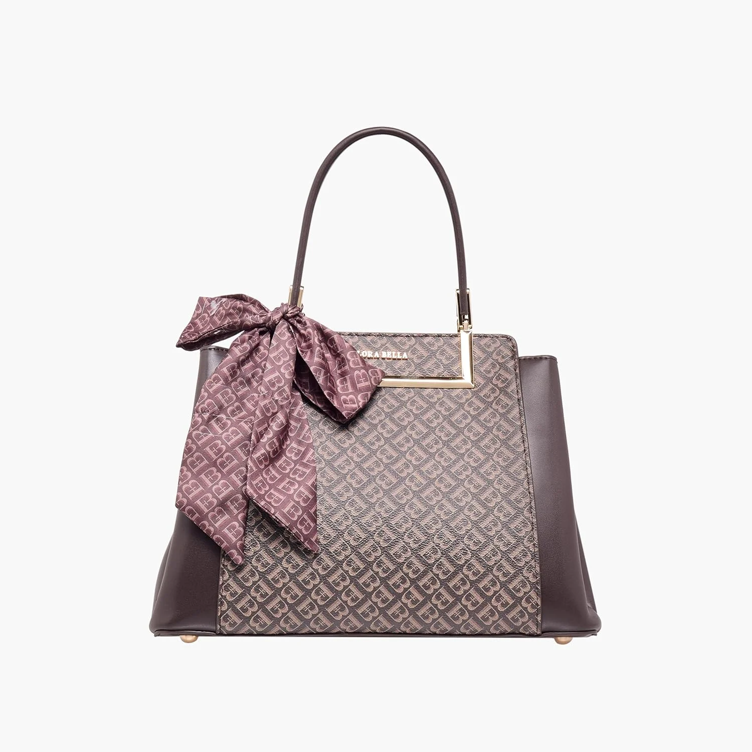 کیف دستی زنانه Flora Bella طرح مونوگرام Shoexpress با تزئین شال گردن قهوه ای، سایز One Size